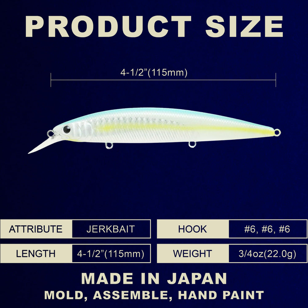 LUCKY CRAFT SW Surf Pointer 115MR 653 Super Glow OB Sexy Smelt lure angled view