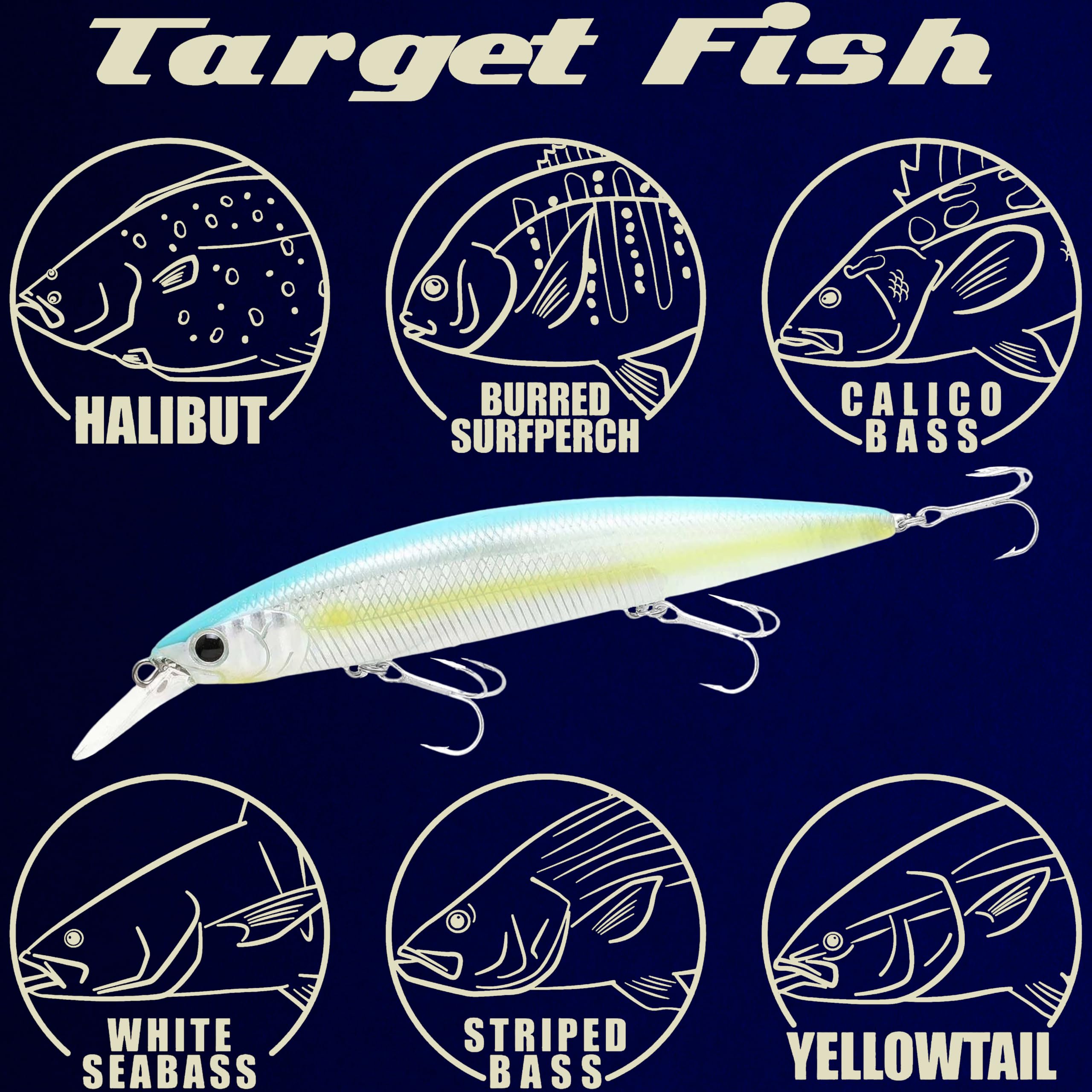 Saltwater lure with glow finish for halibut and sea bass
