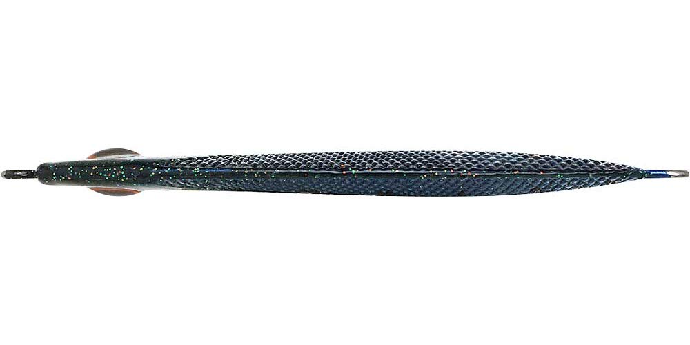 Close up of LUCKY CRAFT SW Wander 65 Halibut Jig showing flat-body and metallic finish