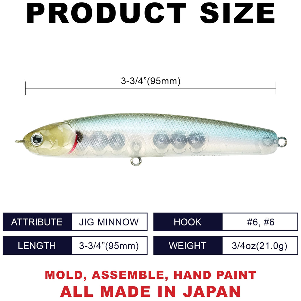 LUCKY CRAFT Wander 95 21G 738 Salty Ghost Minnow side profile