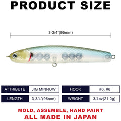 LUCKY CRAFT Wander 95 21G 738 Salty Ghost Minnow side profile