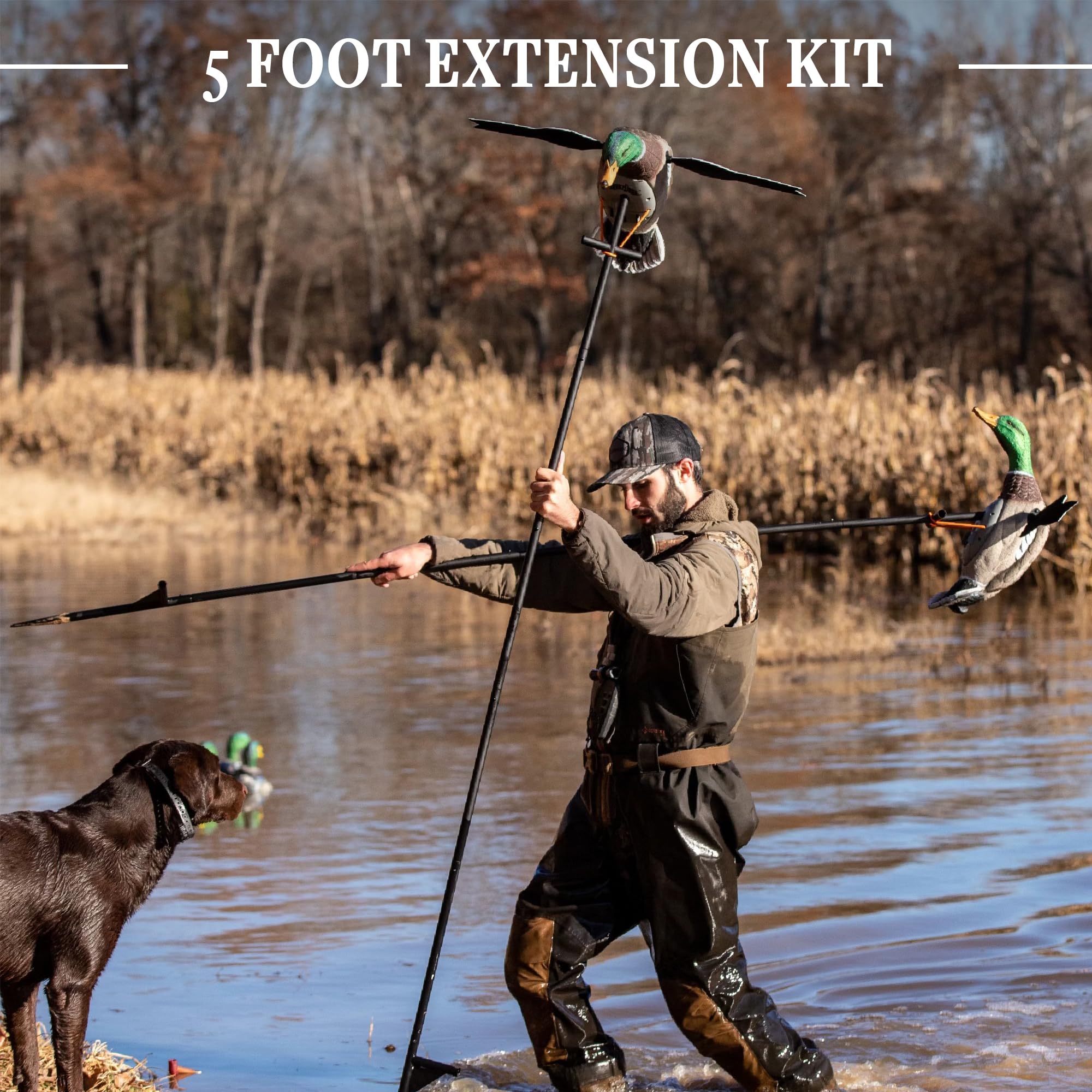 Lucky Duck extension kit ground stake not included notice on setup.