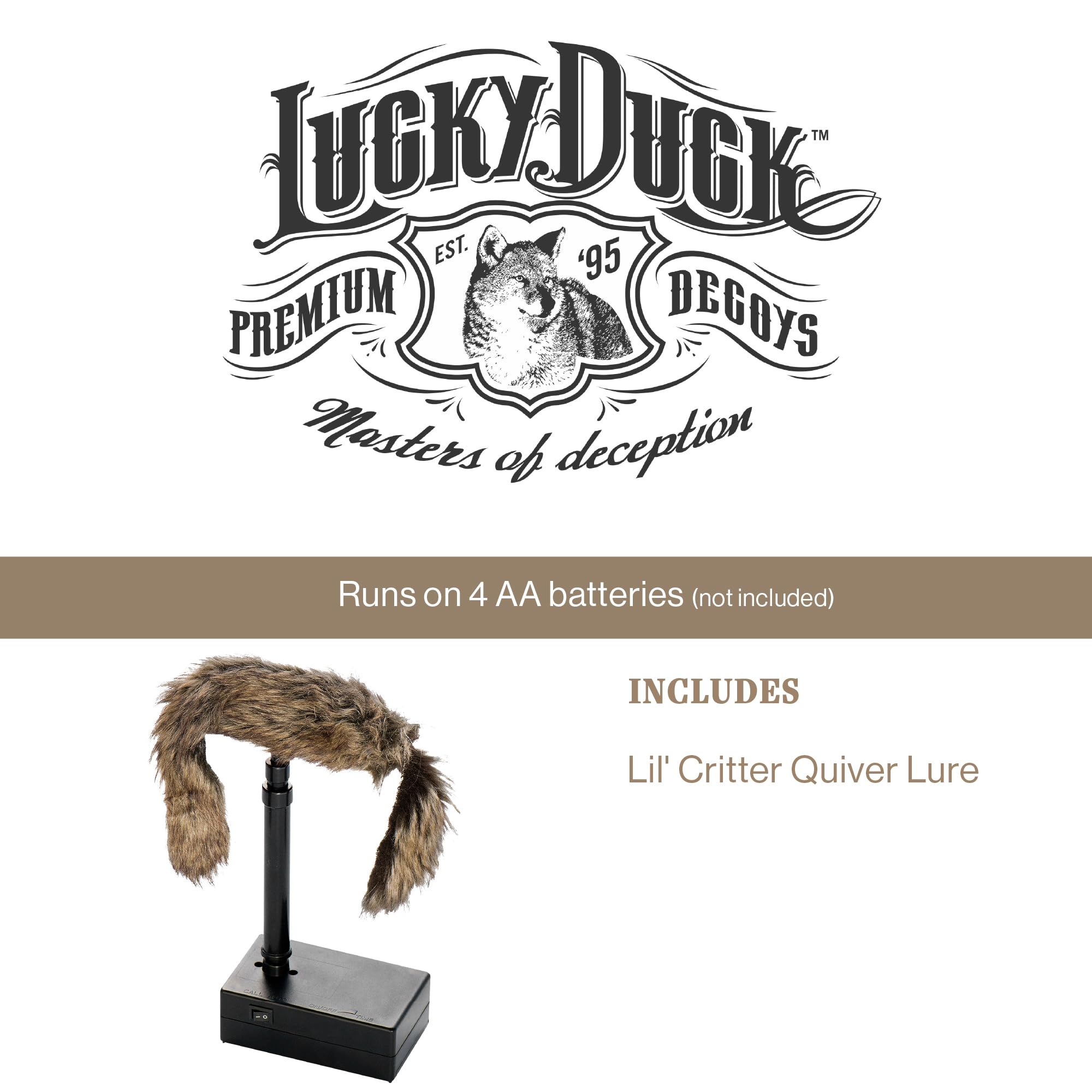 Lucky Duck Lil' Critter Quiver Lure rests on a flat base for stable positioning.