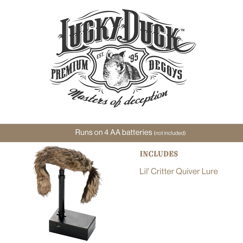 Lucky Duck Lil' Critter Quiver Lure rests on a flat base for stable positioning.