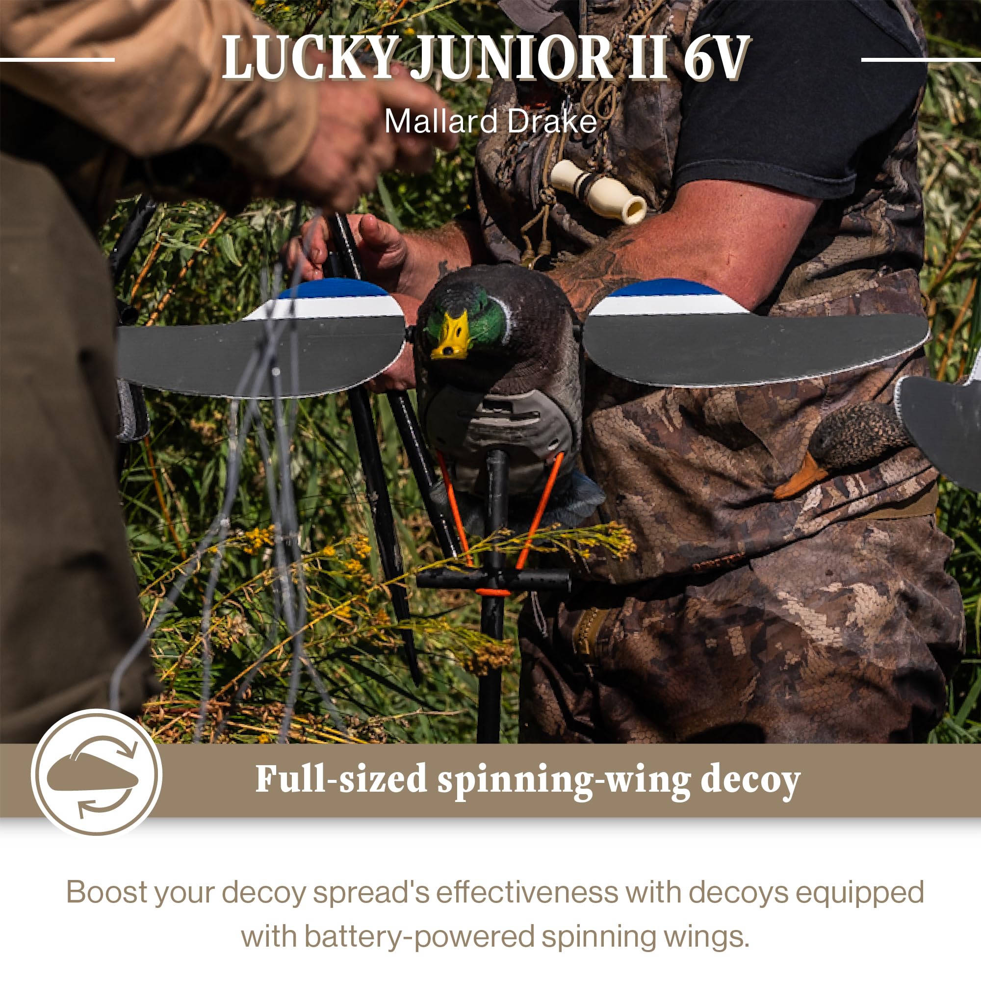 Lucky Duck Lucky Junior II 6V wings closeup highlights magnetic spinning wings for extended use.