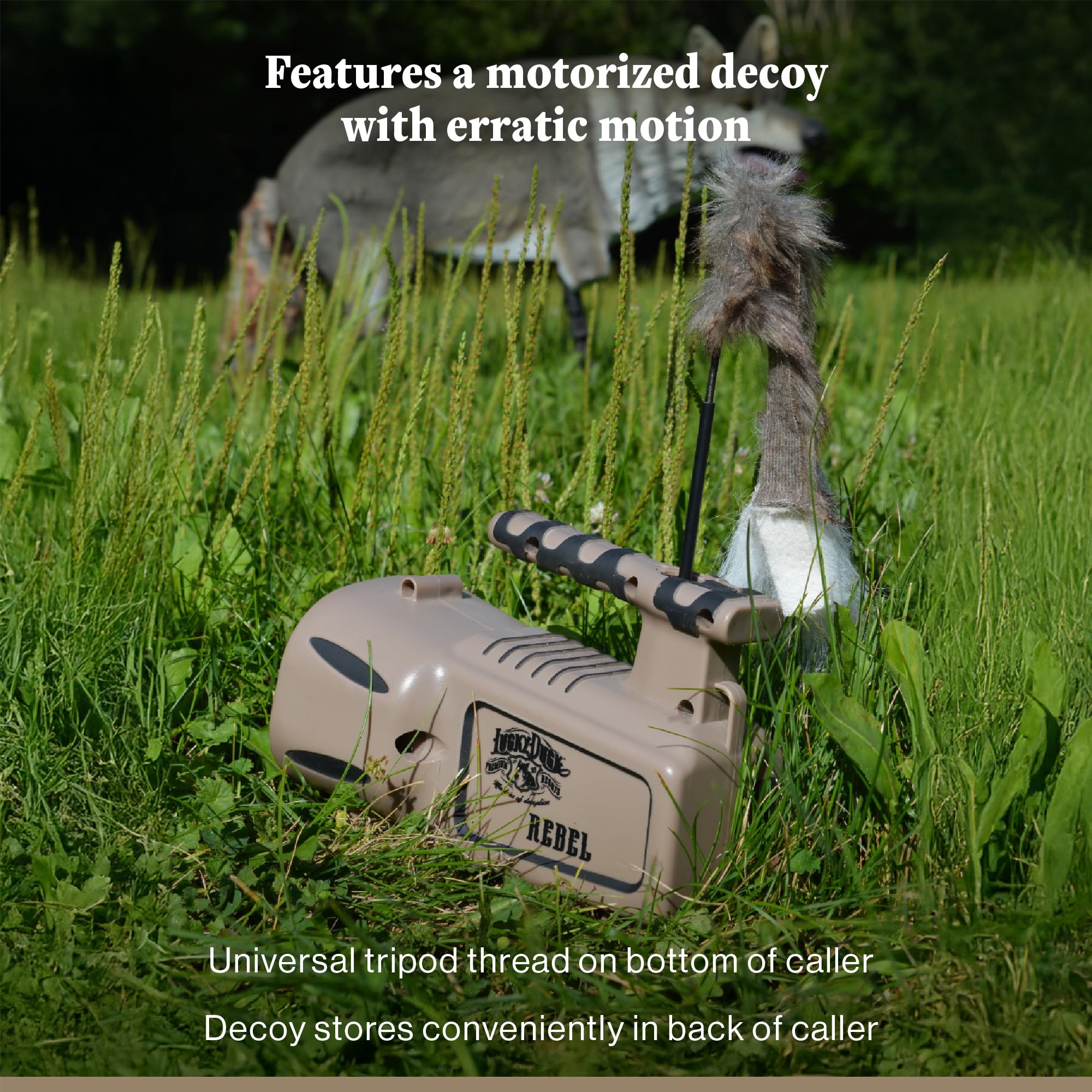 Lucky Duck The Rebel in-field shot highlights rugged predator call setup for field use