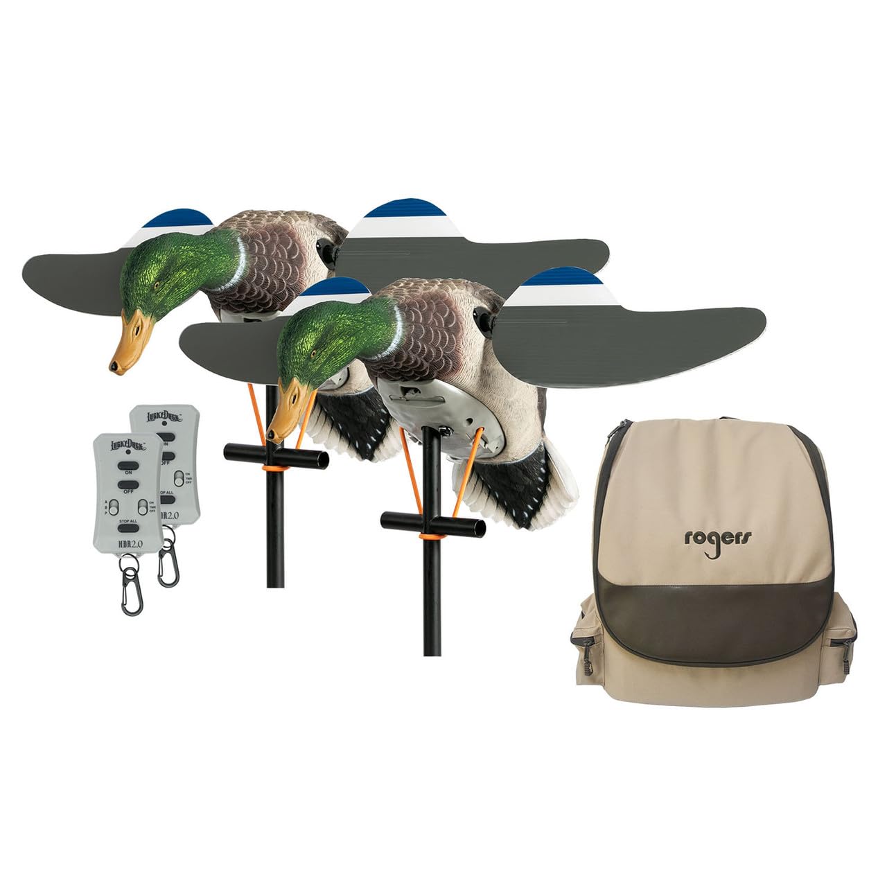 Lucky Duck Twin Pack 2.0 Mallard spinning wing decoys with bag for quick blind setup in the field