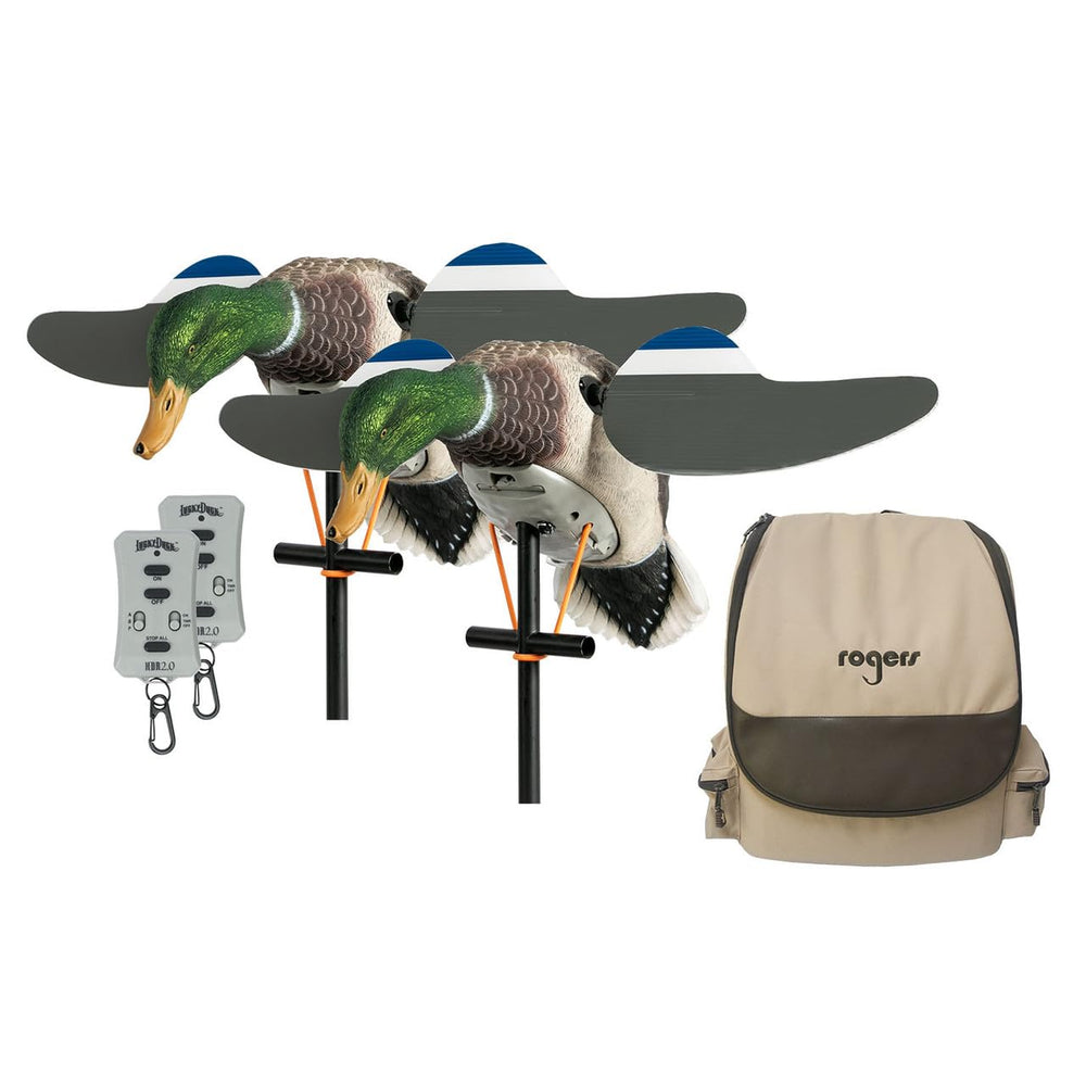 Lucky Duck Twin Pack 2.0 Mallard spinning wing decoys with bag for quick blind setup in the field