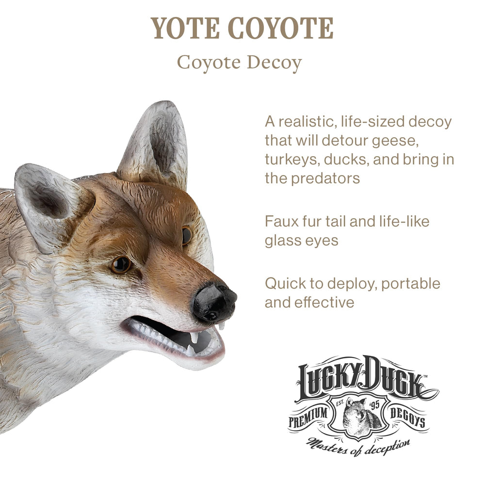 Lucky Duck Yote Coyote Decoy for farms with realistic faux fur tail.