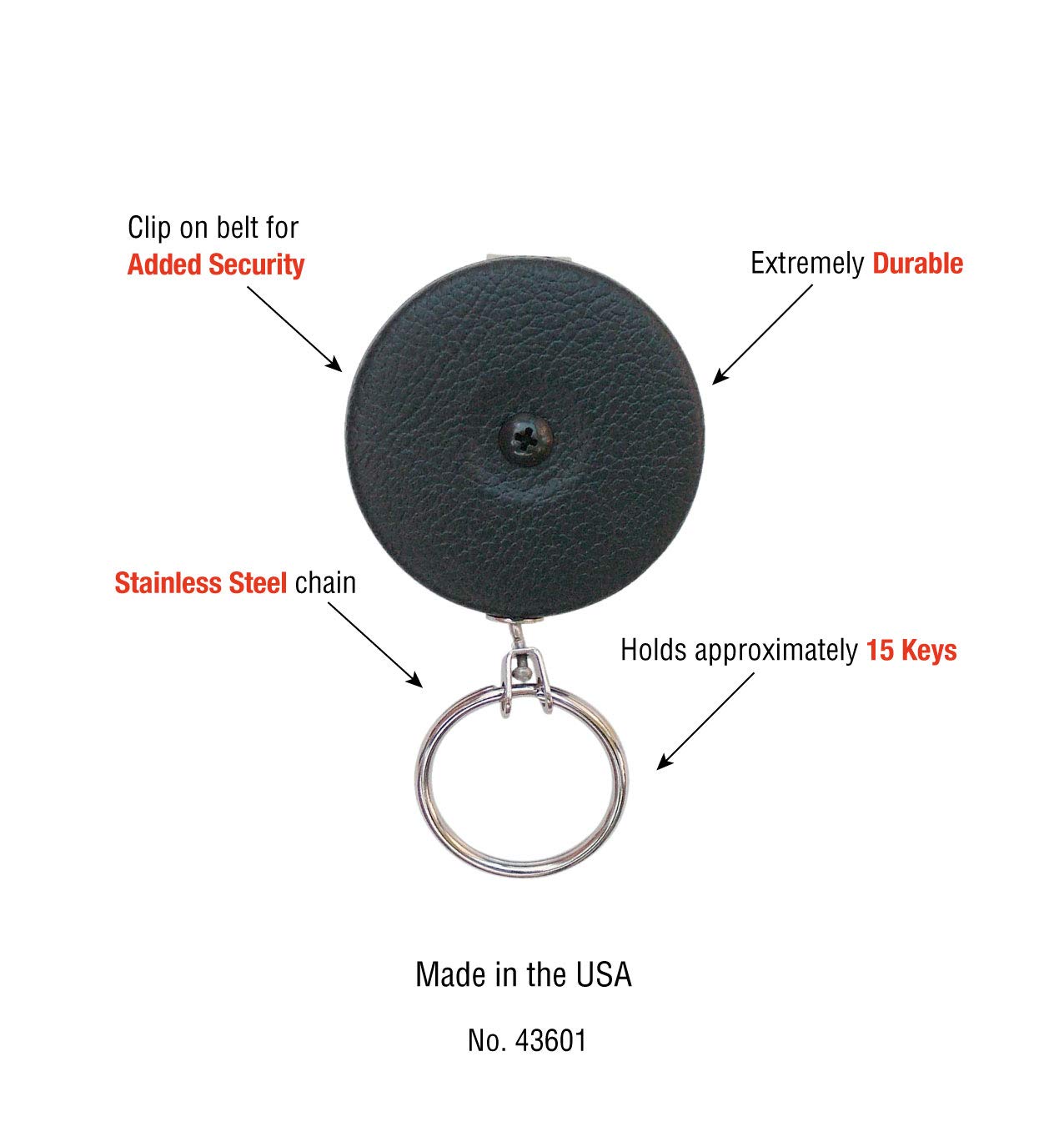Lucky Line Key Bak 24-in flat-linked steel chain for smooth retraction.