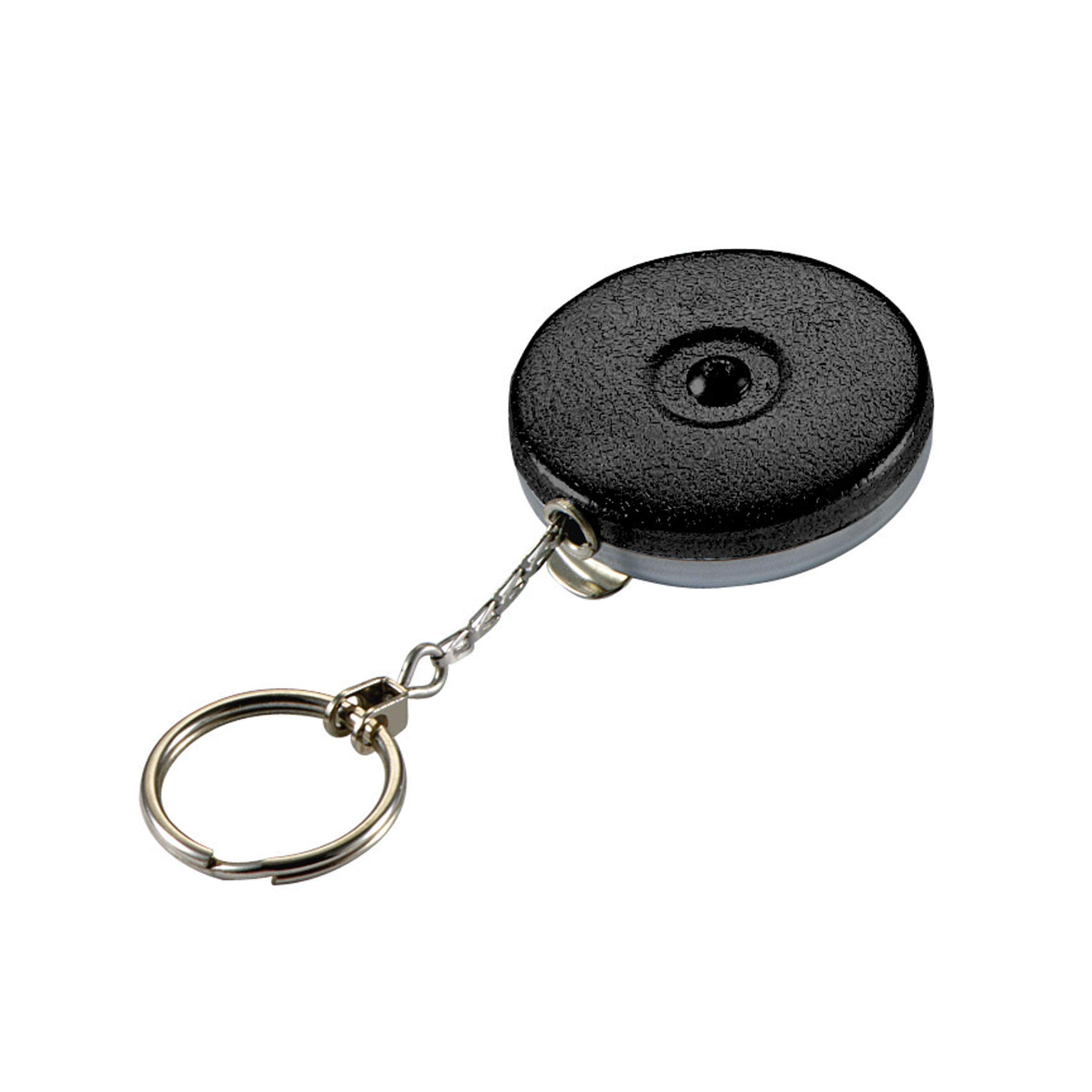 Lucky Line Key Bak with 24-in retractor, black clip-on for secure key access.