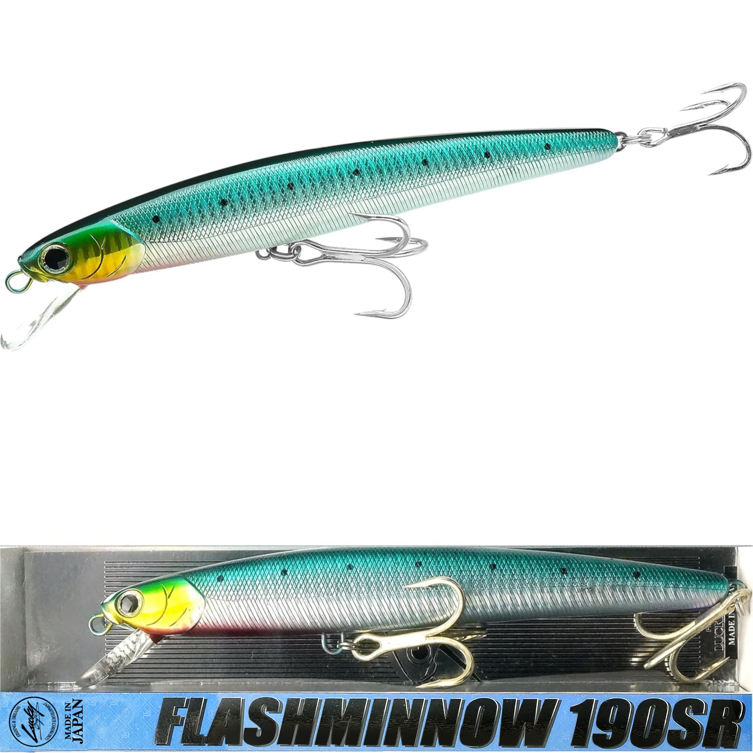 LUCKY CRAFT FlashMinnow 190SR side profile showing long casting lure for offshore fishing