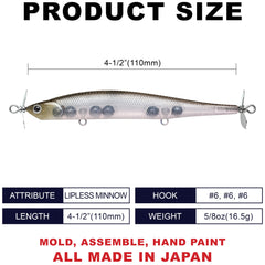 LUCKY CRAFT Screw Pointer 110 Ghost Minnow jerkbait side view