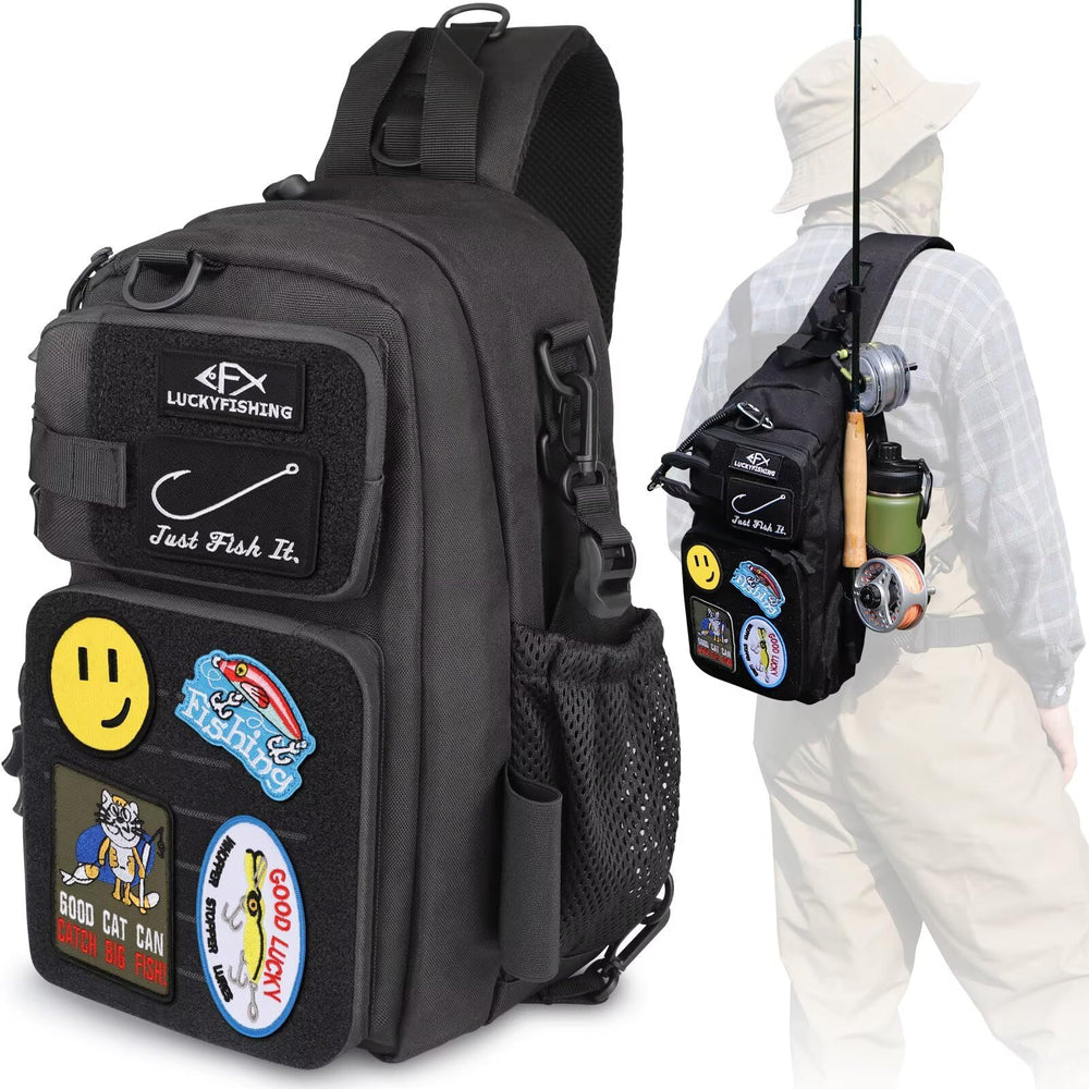 Front view of LUCKYFISHING fishing backpack