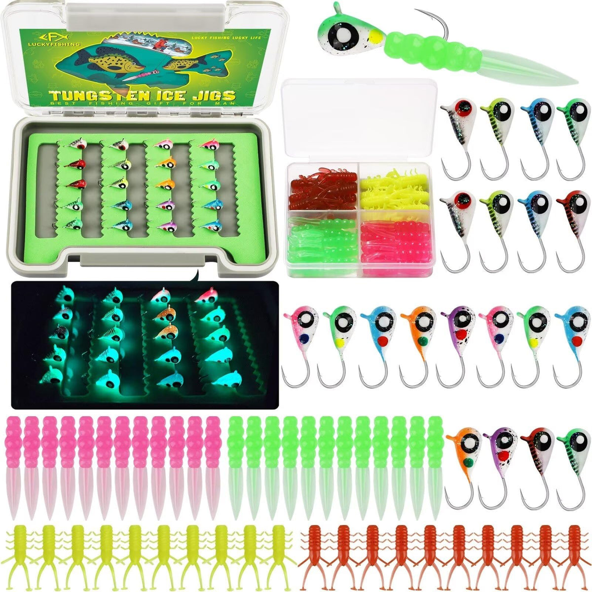 1/16oz tungsten ice jig with glow-in-the-dark finish