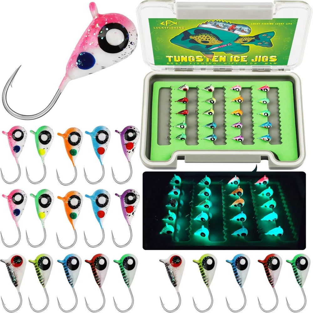 Glow in the dark tungsten ice jig kit 1/16oz 20pcs