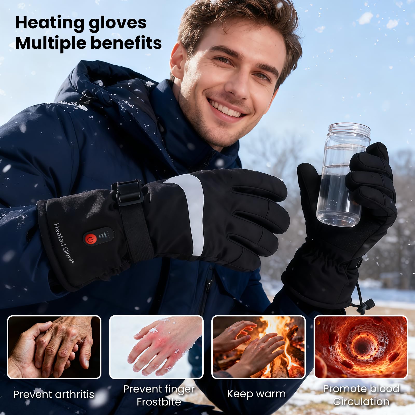 Lucky Rrui heated gloves reflective strips boost visibility in low light.