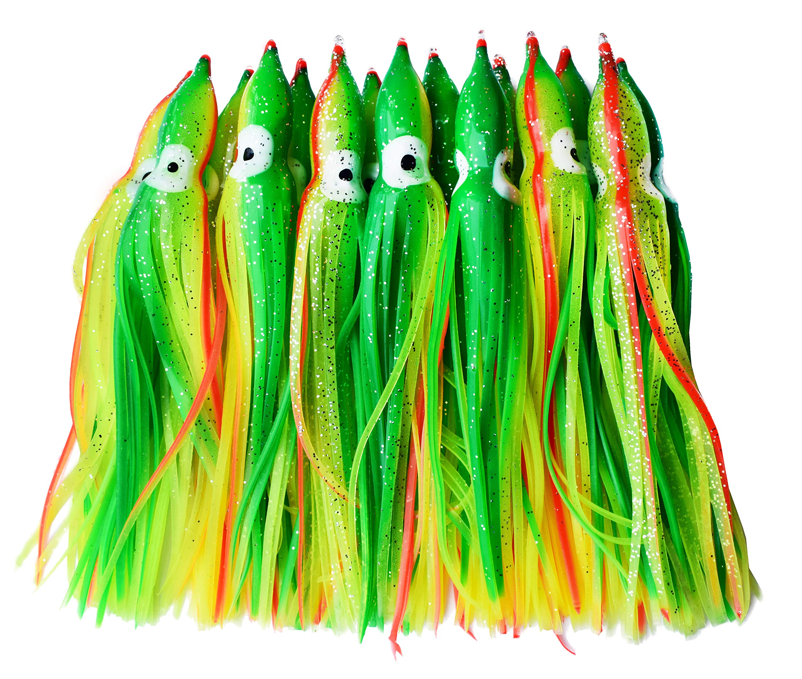 Luengo 10pc soft octopus skirt lure in green, ideal for attracting big saltwater fish.