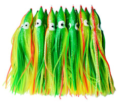 Luengo 10pc soft octopus skirt lure in green, ideal for attracting big saltwater fish.