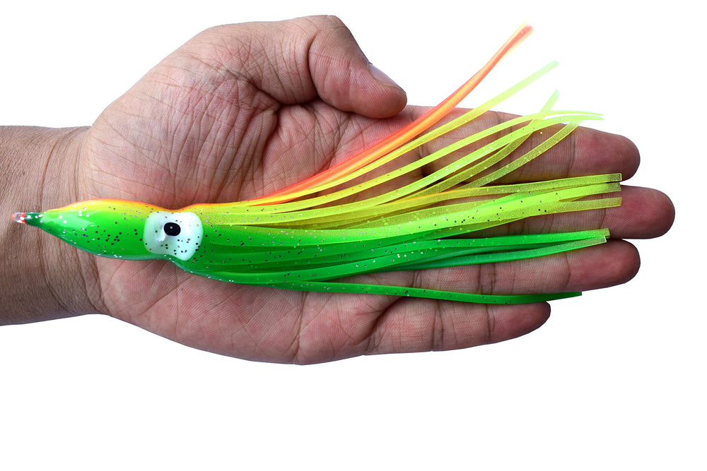 Luengo octopus skirt with lifelike eyes enhances bait realism for offshore trolling.