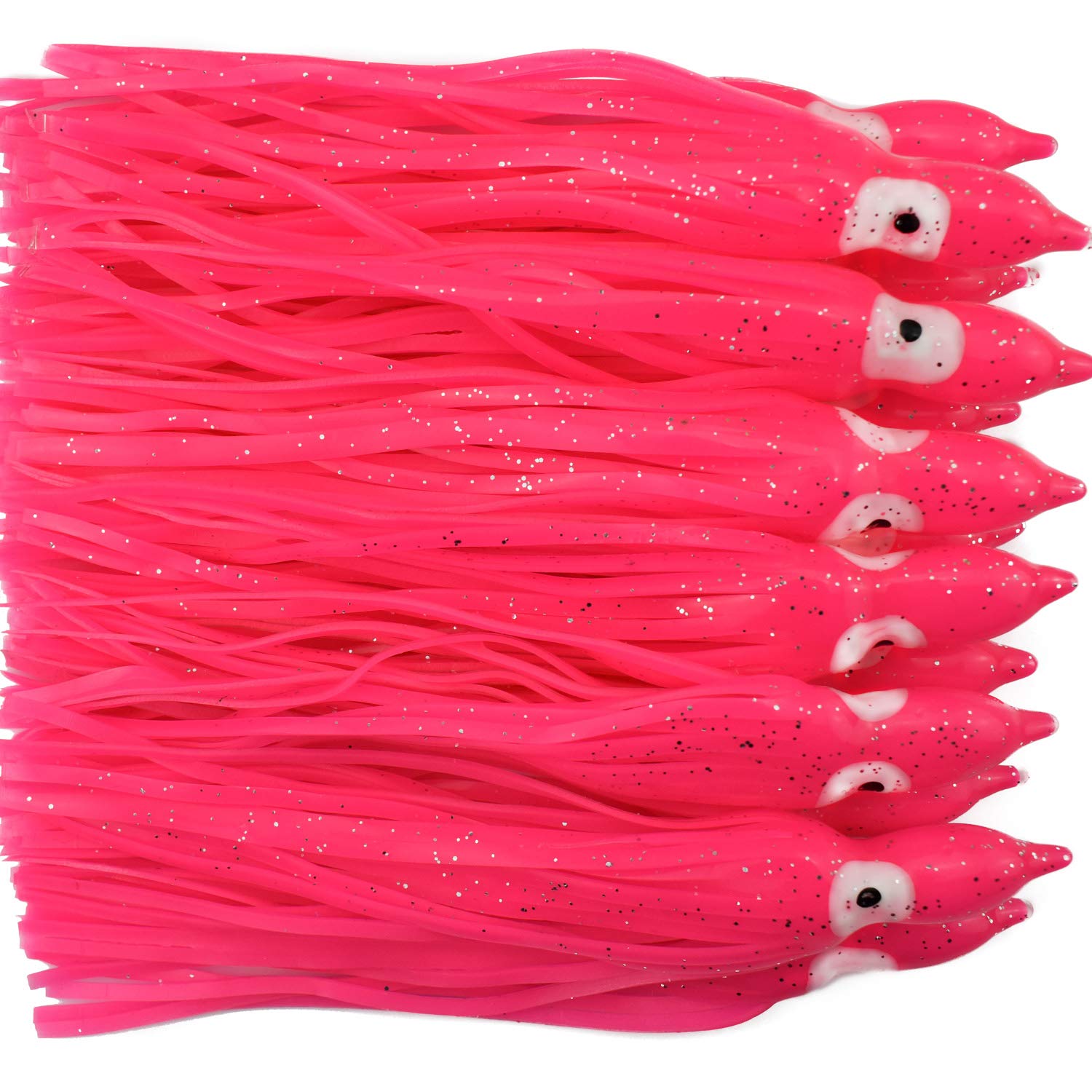 Luengo soft octopus skirt lure in pink, 7in, 18cm, ideal for saltwater trolling.