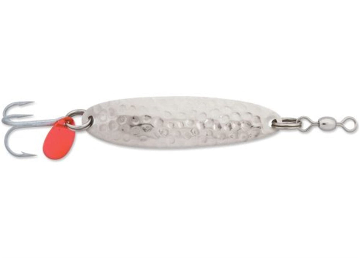 Luhr Jensen 1/2 Krocodile hammered-chrome treble hook glinting in water for versatile fishing