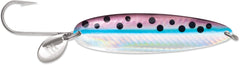 Luhr Jensen Coyote Spoon Rainbow Trout Glow Back lure gliding action attracts salmon in coastal waters