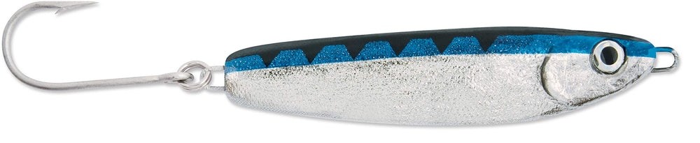 Luhr Jensen crippled herring nickel neon blue back lure ready for year-round predator action.