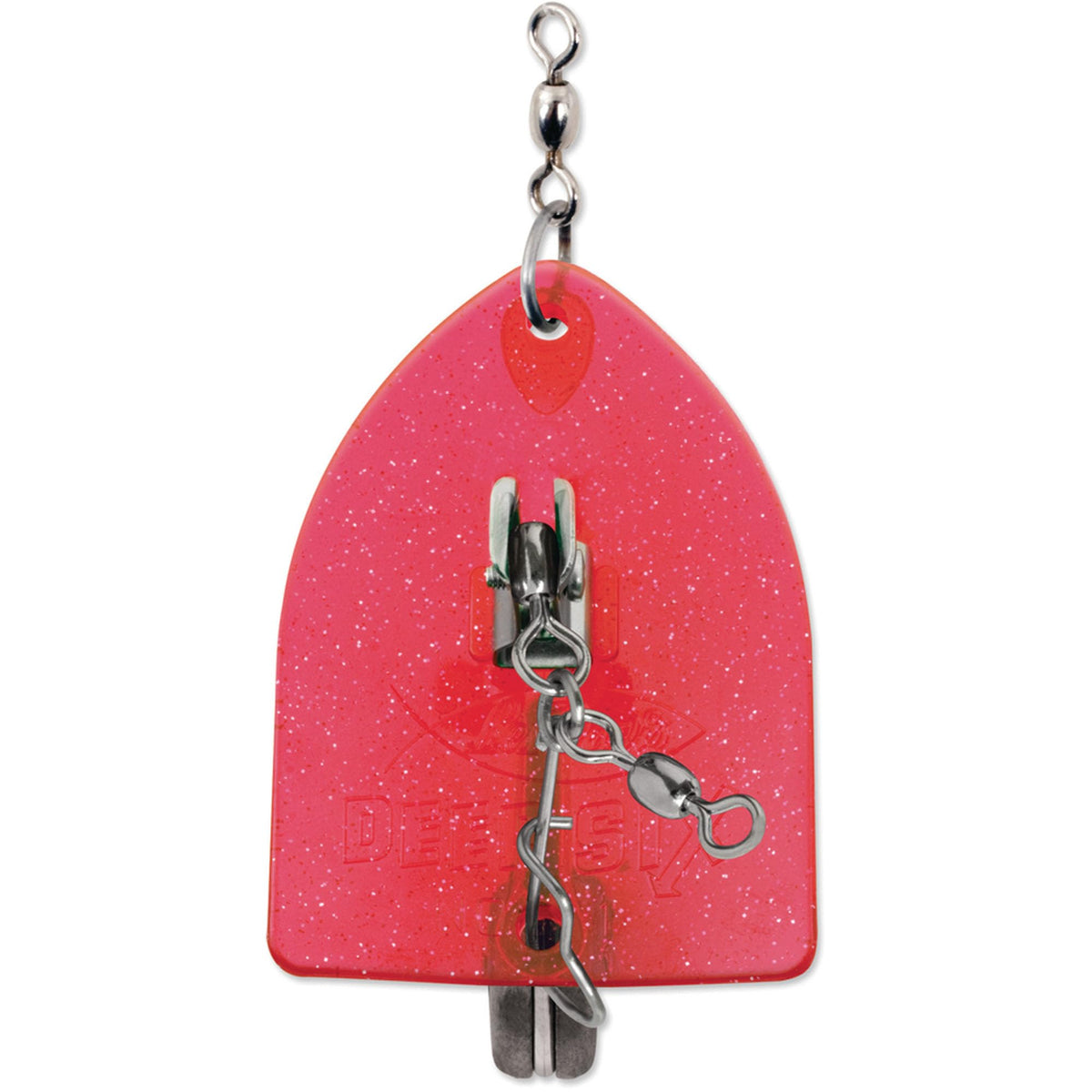 Luhr Jensen Deep Six Pink Crystal 5in front view for fast deep-water targeting.