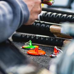 Luhr Jensen Dipsy Diver 2-1/4 inch Chartreuse UV in action for improved lure visibility.