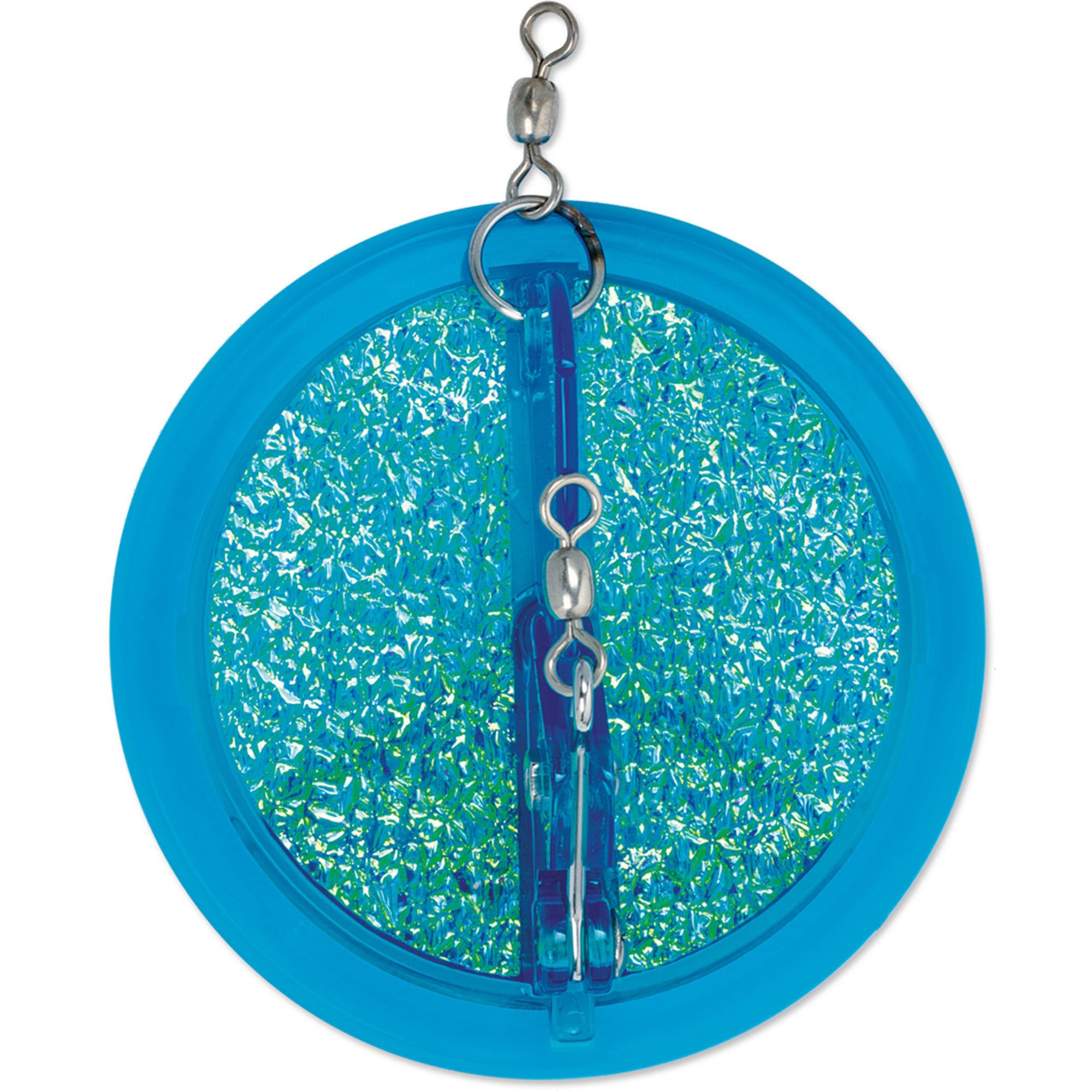 Luhr Jensen Dipsy Diver Fish Candy Blue UV in action, ideal for trolling with multiple lures.