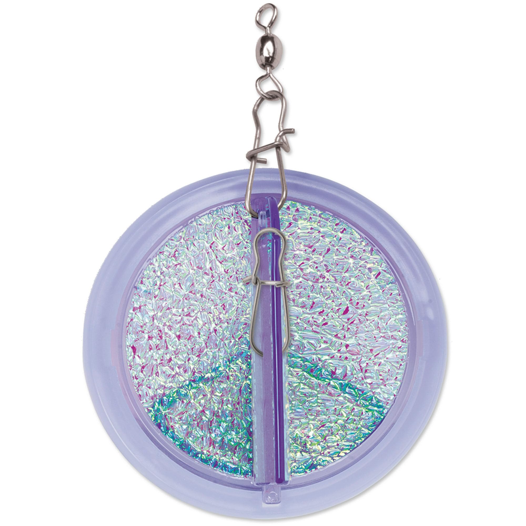 Luhr-Jensen Dipsy Diver Purple UV angled shot enabling wider lure spread while trolling.