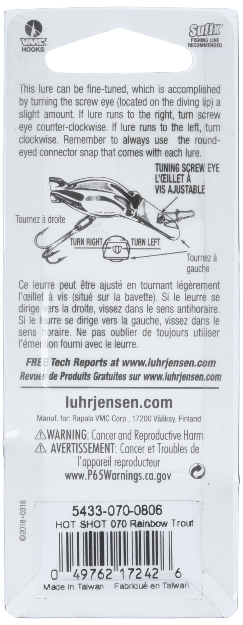 Luhr-Jensen Hot Shot 70 Rainbow Trout with side planer compatibility hint