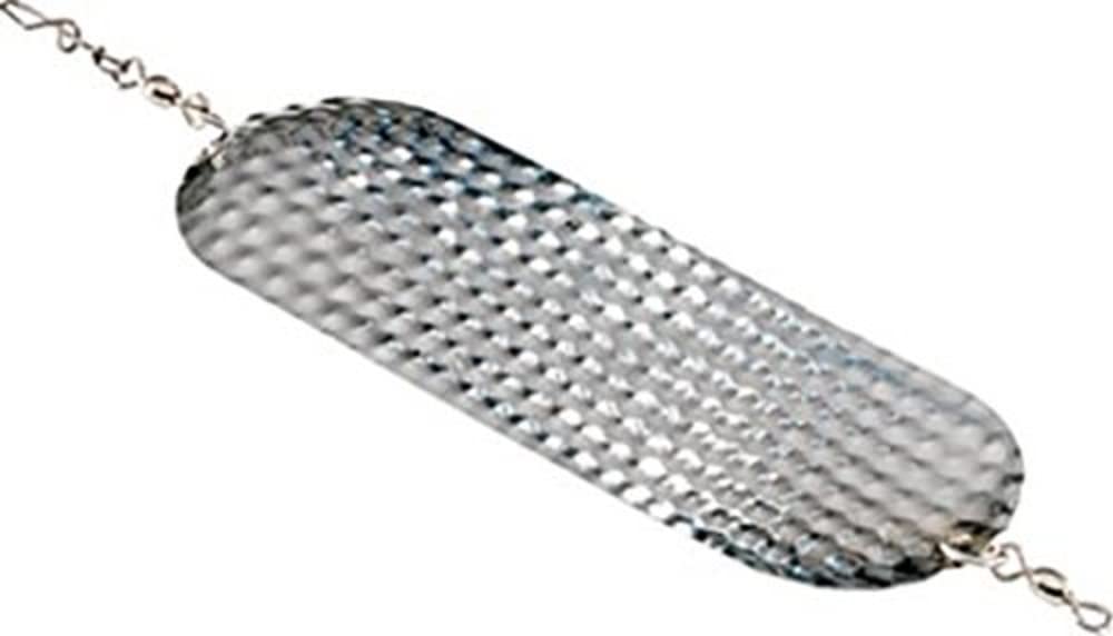 Luhr Jensen Jensen Dodger hammered chrome shown with 4 5/8 inch length and high-visibility flash