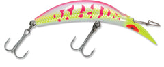 Luhr-Jensen K14 Kwikfish Rattle Blazin' Pink UV lure for deep-water salmon and steelhead fishing.