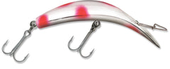 Luhr Jensen K15 Kwikfish Rattle lure bag in silver with flo red dot, ideal for salmon trolling.