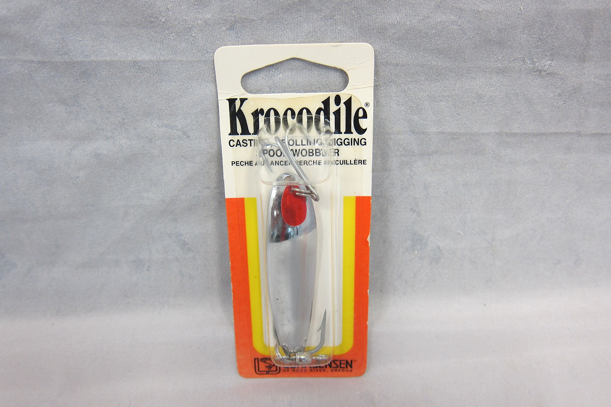 Luhr Jensen Krocodile Chrome lure, front view showing reflective finish for attracting trout in freshwater.