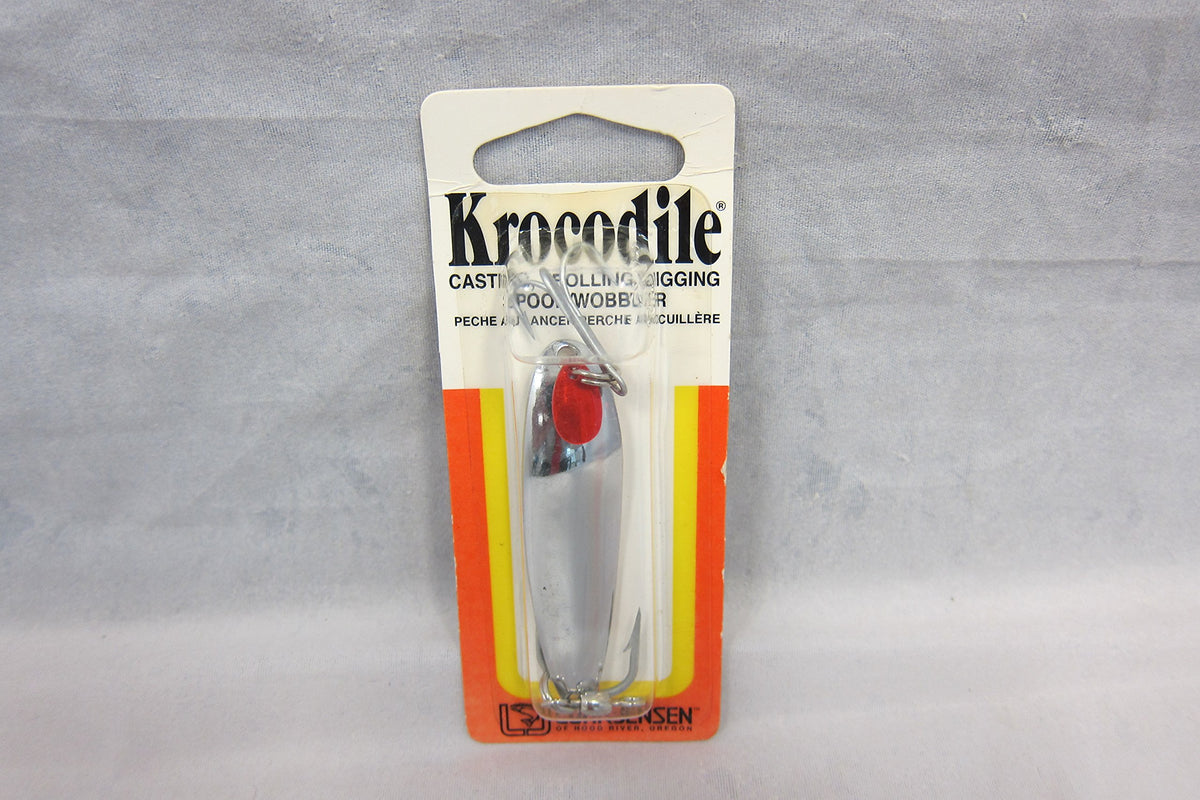Luhr Jensen Krocodile Chrome lure, front view showing reflective finish for attracting trout in freshwater.
