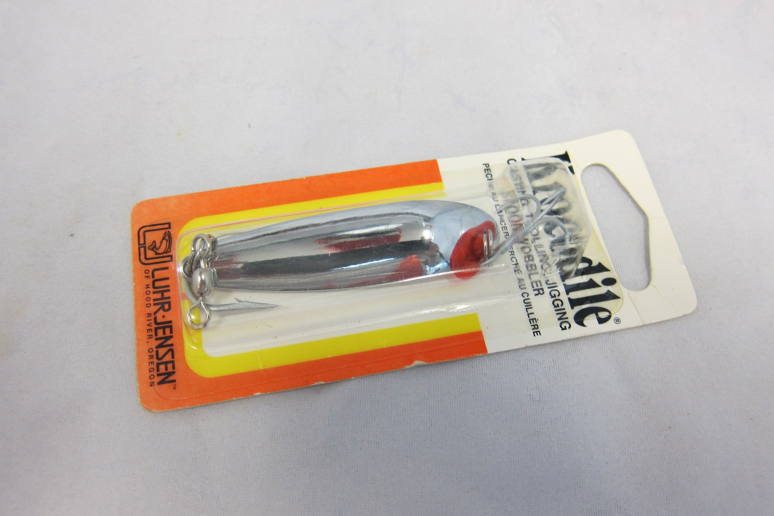 Luhr Jensen Krocodile Chrome lure, side-tail view emphasizes the flipper tail for erratic flash.