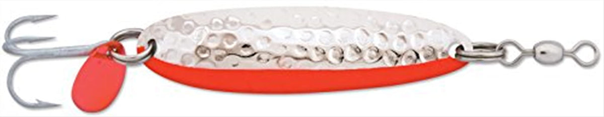 Luhr Jensen Krocodile hammered chrome lure, versatile for casting and trolling across species.