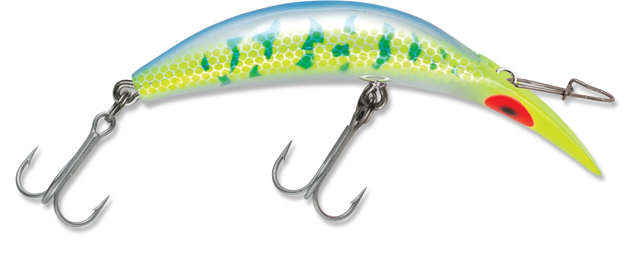 Luhr-Jensen Kwikfish K15 rattle Blazin Blue UV lure attracts trout and salmon.
