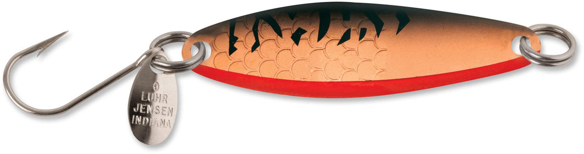 Luhr Jensen Needlefish Copper Chicken Wing lure enhances trout trolling with bright copper flash
