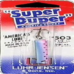 Luhr Jensen Super Duper Rainbow Trout lure for versatile casting and trolling on lakes or rivers.