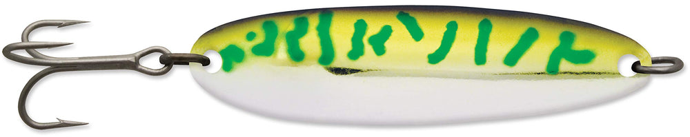 Luhr Jensen Krocodile treble hook with chrome-green mackerel finish, ideal for versatile trolling and casting.