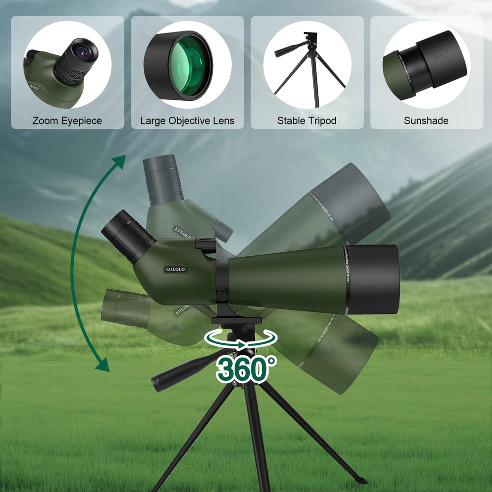LULOLO spotting scope extendable sunshade for glare reduction and contrast.