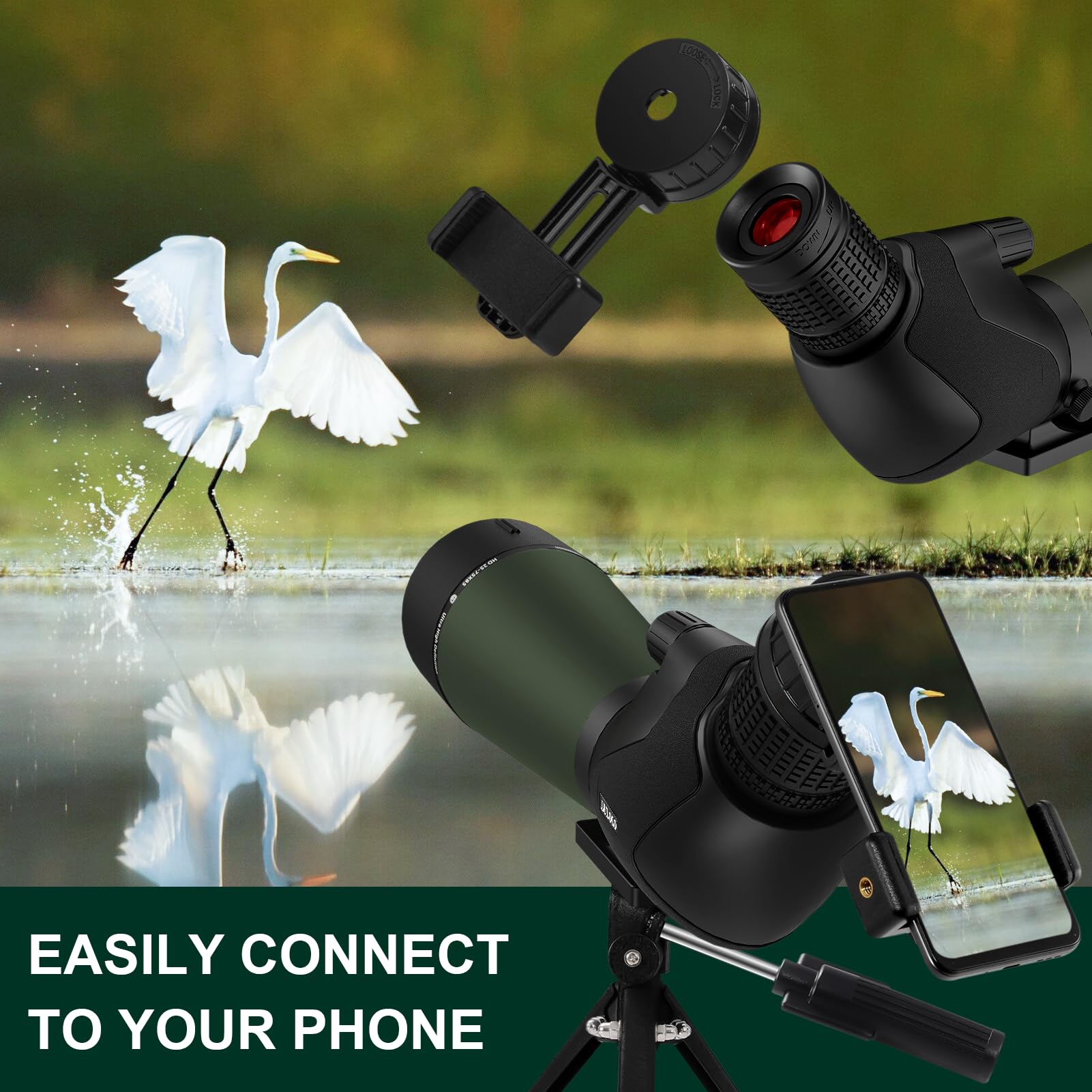 LULOLO spotting scope full multi-coated optics reduce glare and improve color.