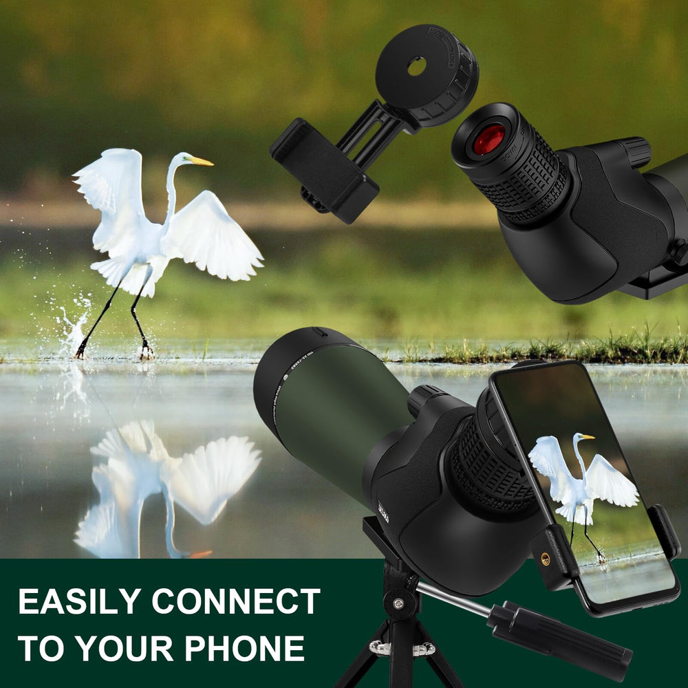 LULOLO spotting scope full multi-coated optics reduce glare and improve color.