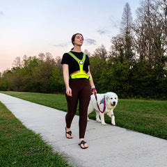 Lumen Logic adjustable strap and reflective strips for comfortable all-night wear.