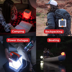 LuminAID lantern in use at night for campsite visibility and ambiance.