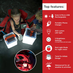 LuminAID 2in1 lantern inflated expands to a cube for room-filling light.